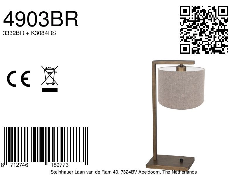 Tafellamp Stang met grijze kap Steinhauer 8712746189773