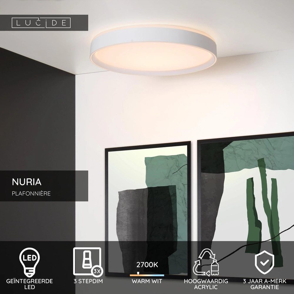 plafonniere Nuria Ø 50cm wit Lucide 5411212791801
