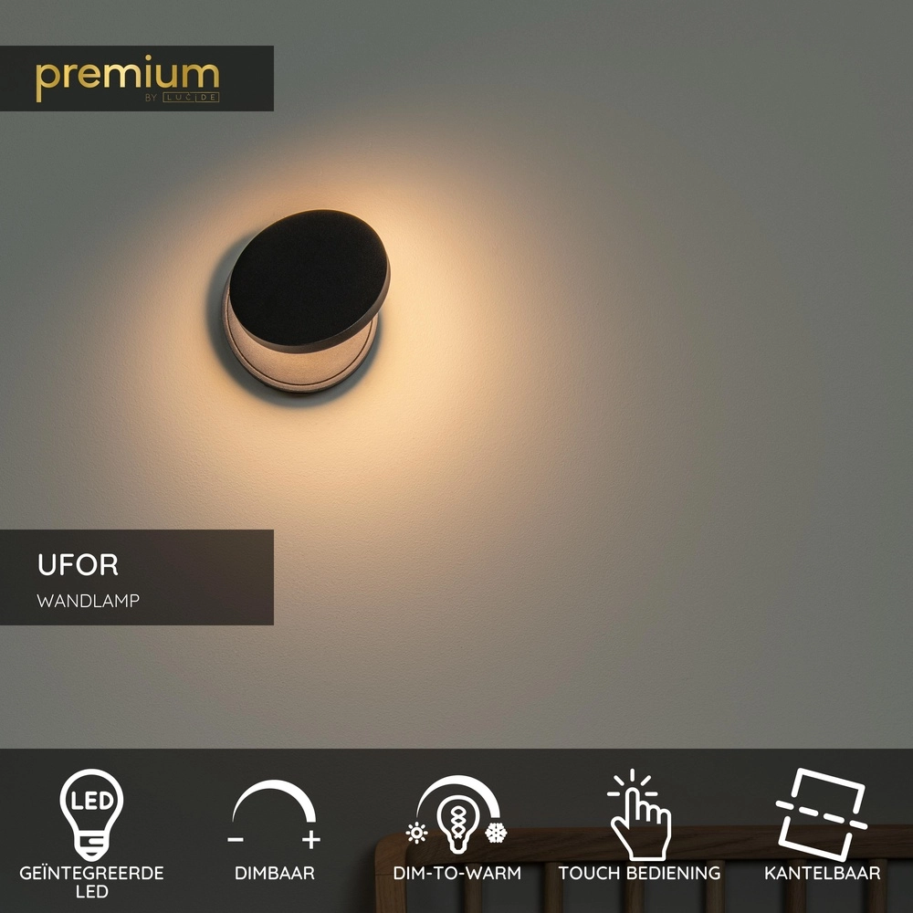 Design wandlamp Ufor zwart Premium by Lucide 5411212570116