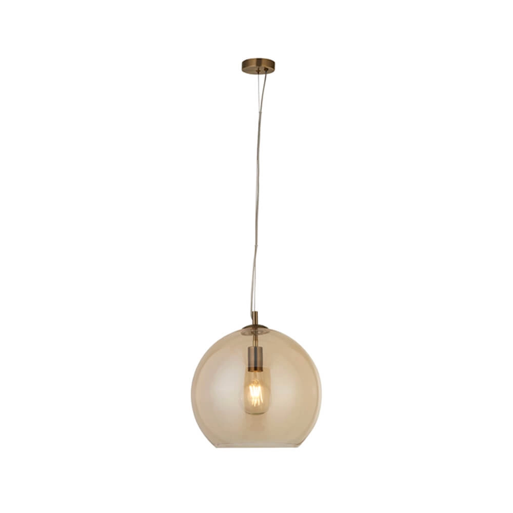 Glazen hanglamp Balls Ø 25cm messing met amber glas Searchlight 5053423096650