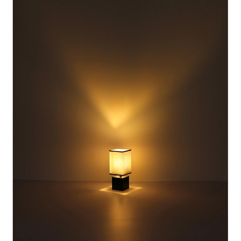 Strakke tafellamp Valentino hout met zwarte kap Globo 9007371432363