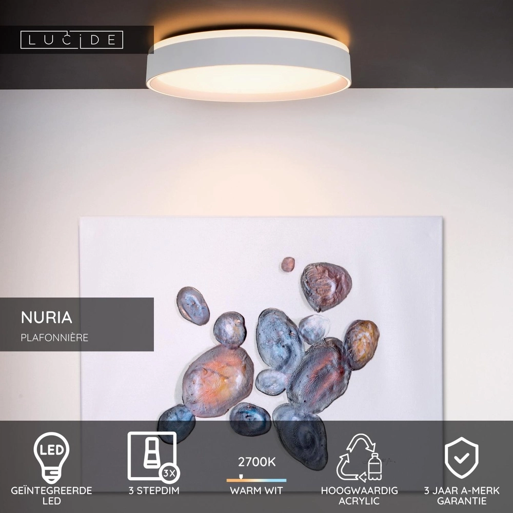 plafonniere Nuria Ø 40cm wit Lucide 5411212791788