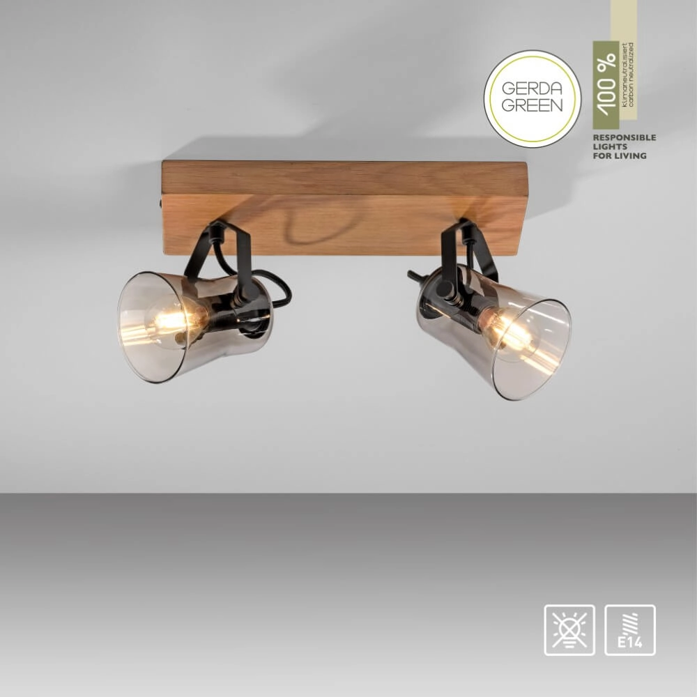 Plafondlamp Green Langstrom hout 2-lichts Just Light 4043689994877