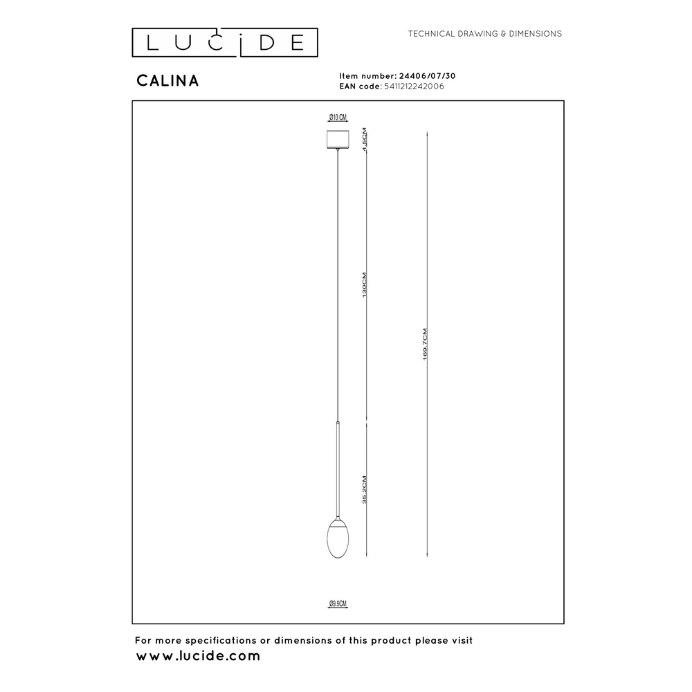 Hanglamp Calina enkel met witte bol Premium by Lucide 5411212242006