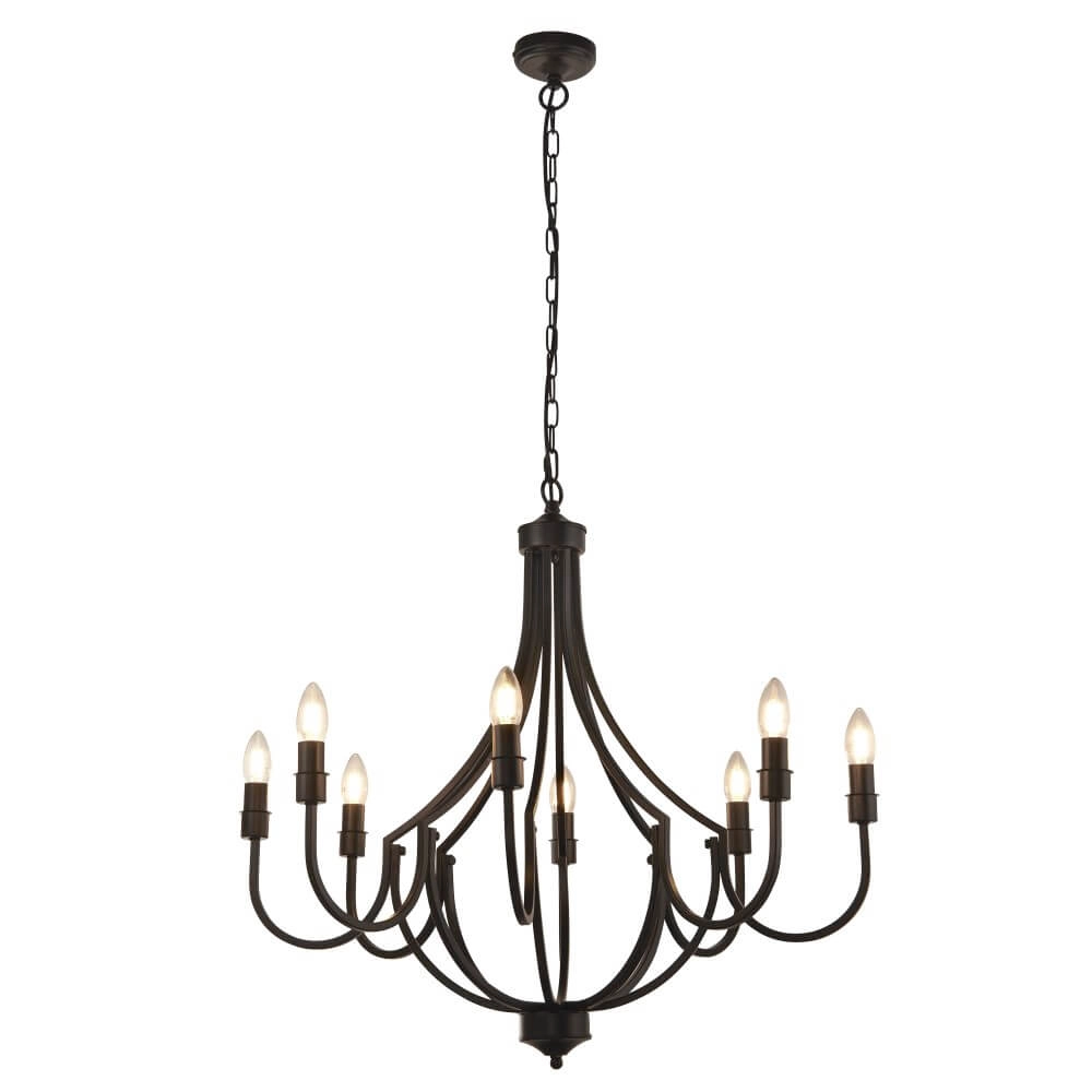 Klassieke hanglamp Lodge 8-lichts zwart Searchlight 5053423242927