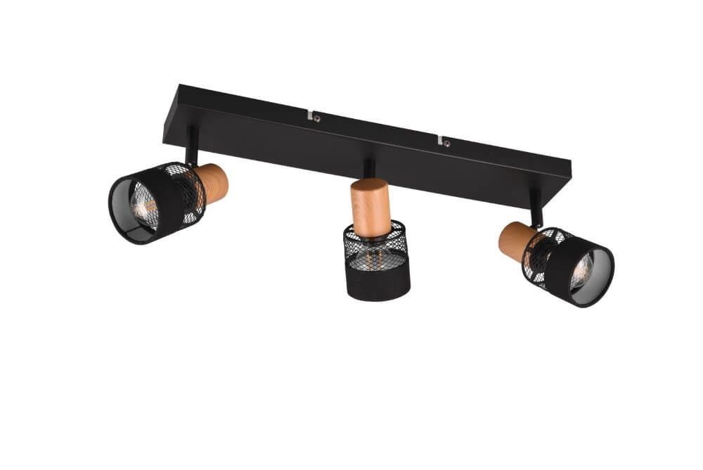 3-lichts opbouwspot Nandini zwart met hout Trio 4017807581119