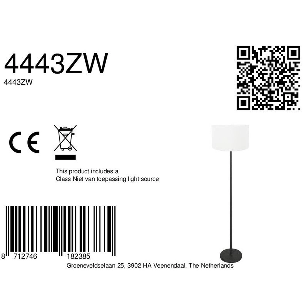 Zwarte vloerlamp Noor met kap wit Steinhauer 8712746182385