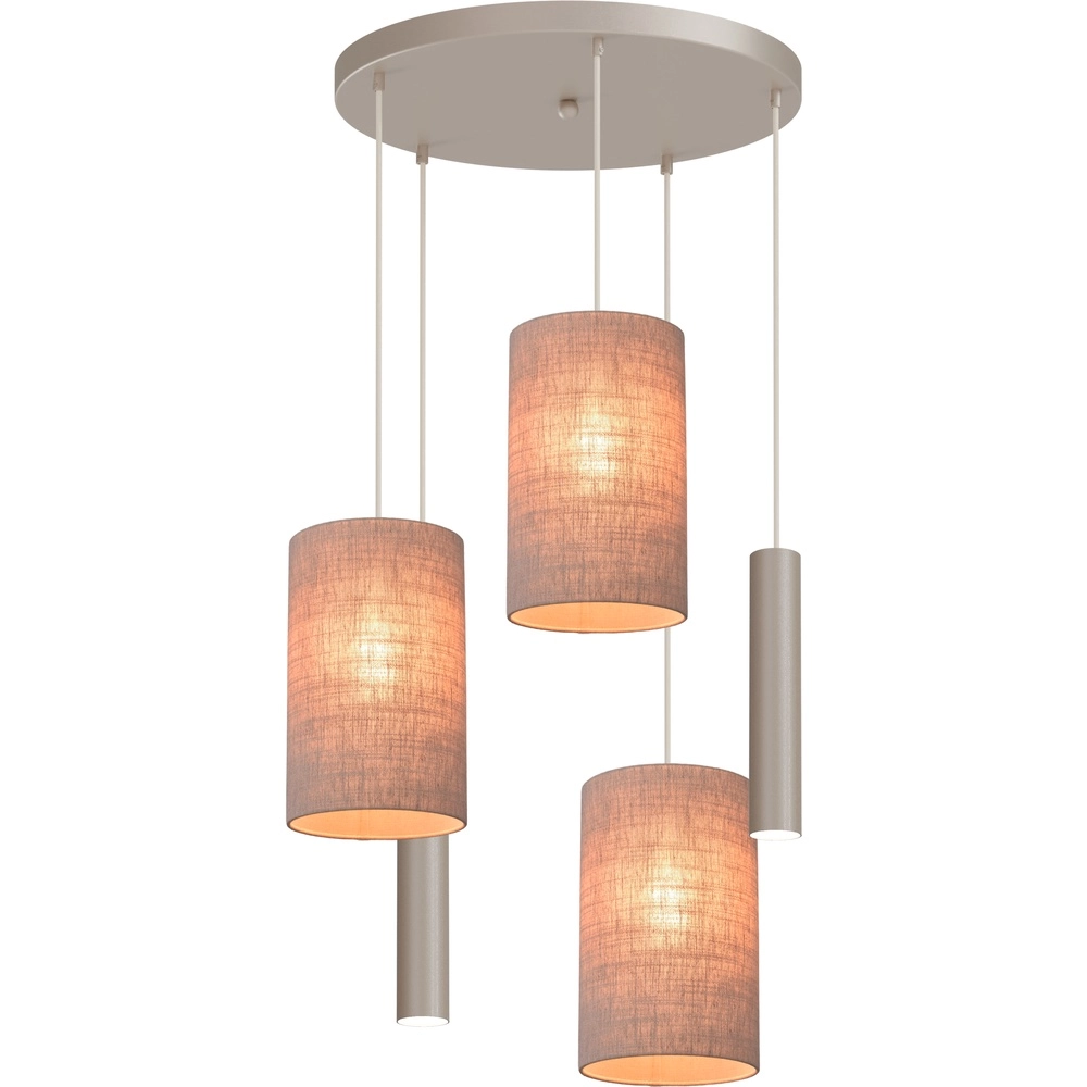 5-lichts hanglamp Lisbourg beige terra met beige grey kap