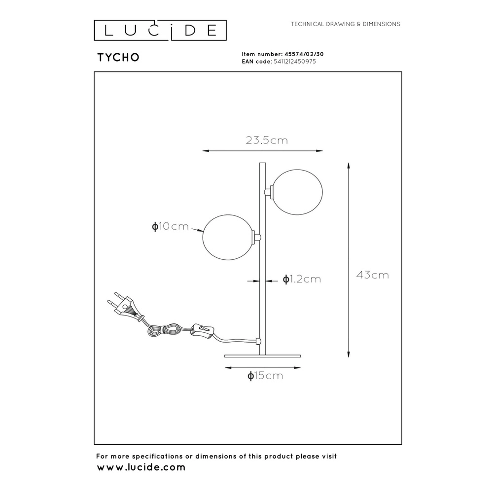 Tafellamp Tycho zwart Lucide 5411212450975