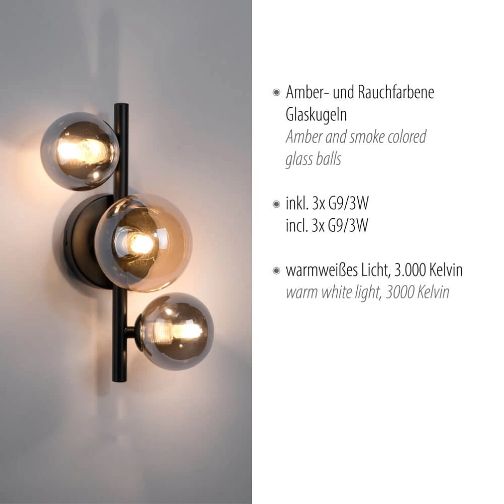 Zwarte wandlamp Popsicle 3-lichts Paul Neuhaus 4012248375501