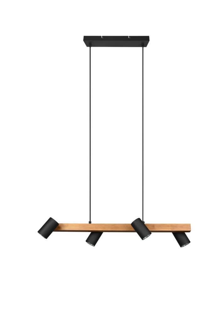 Richtbare hanglamp Marley Zwart met hout Trio 4017807523720