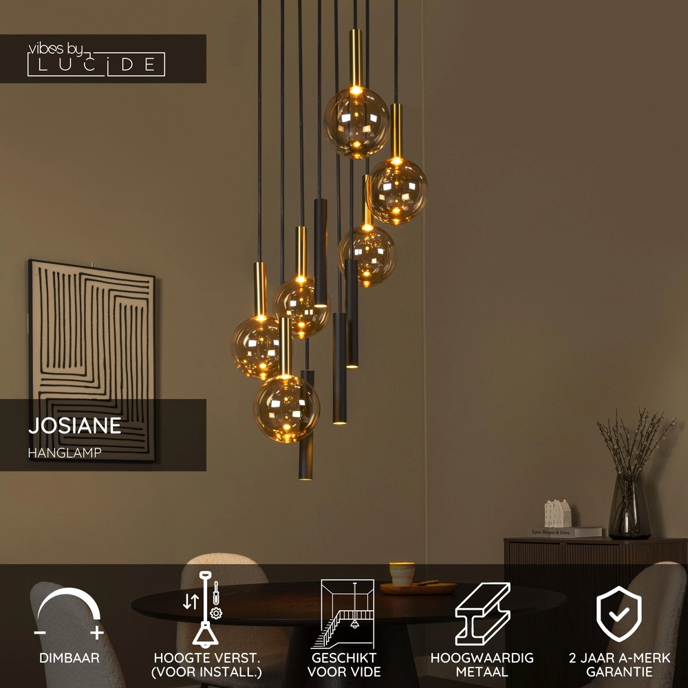 Vide hanglamp Josiane zwart met goud Lucide Vibes 5411212212177
