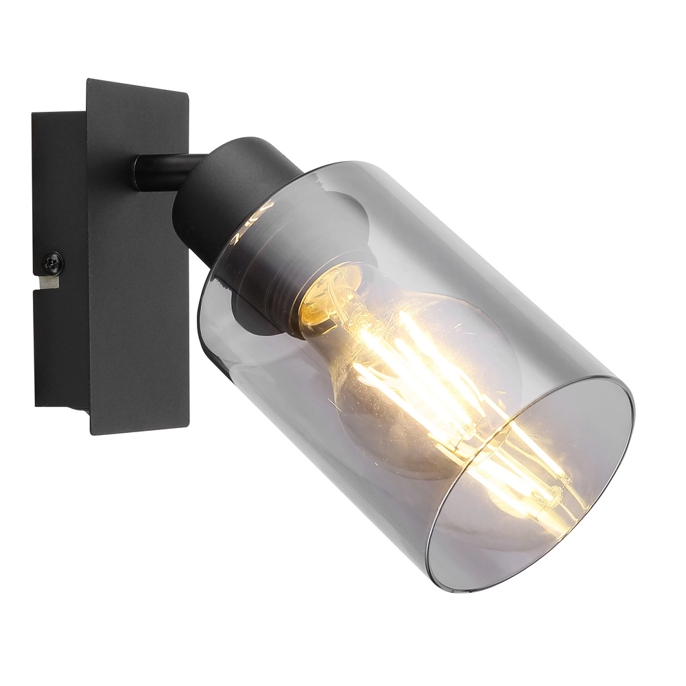 Wandlamp Hadera zwart met smoke glas
