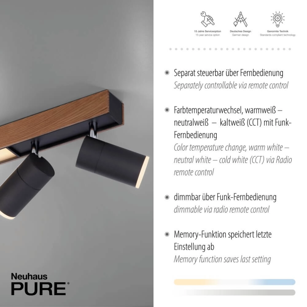 Strakke plafondlamp Pure Lines Spot hout Paul Neuhaus 4012248374566