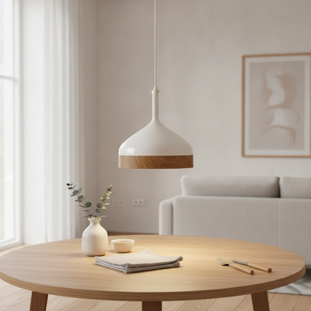Ø 30cm hanglamp Moondrop 30cm wit met houtbruin