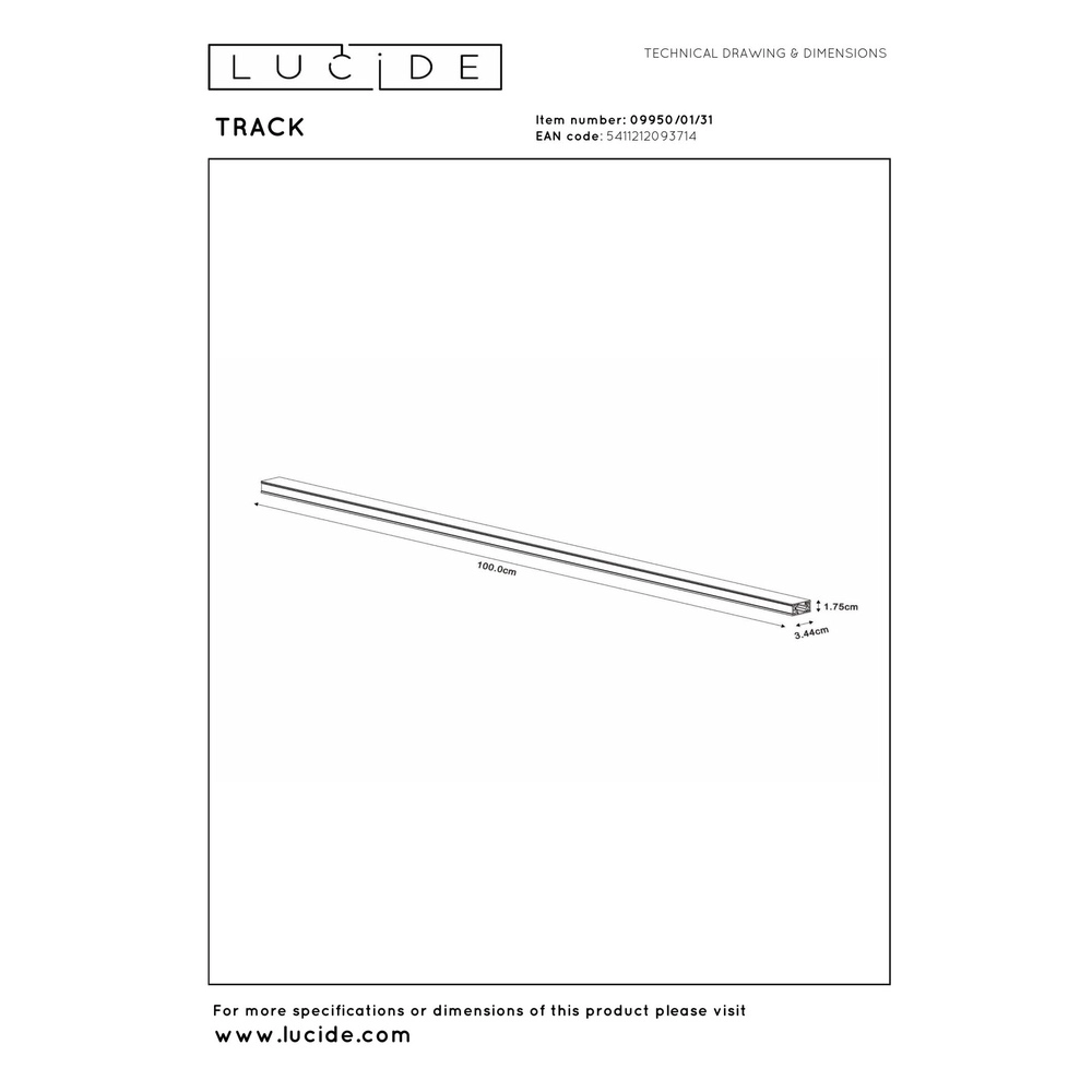 Rail Track 1 meter - 1-fase wit Lucide 5411212093714