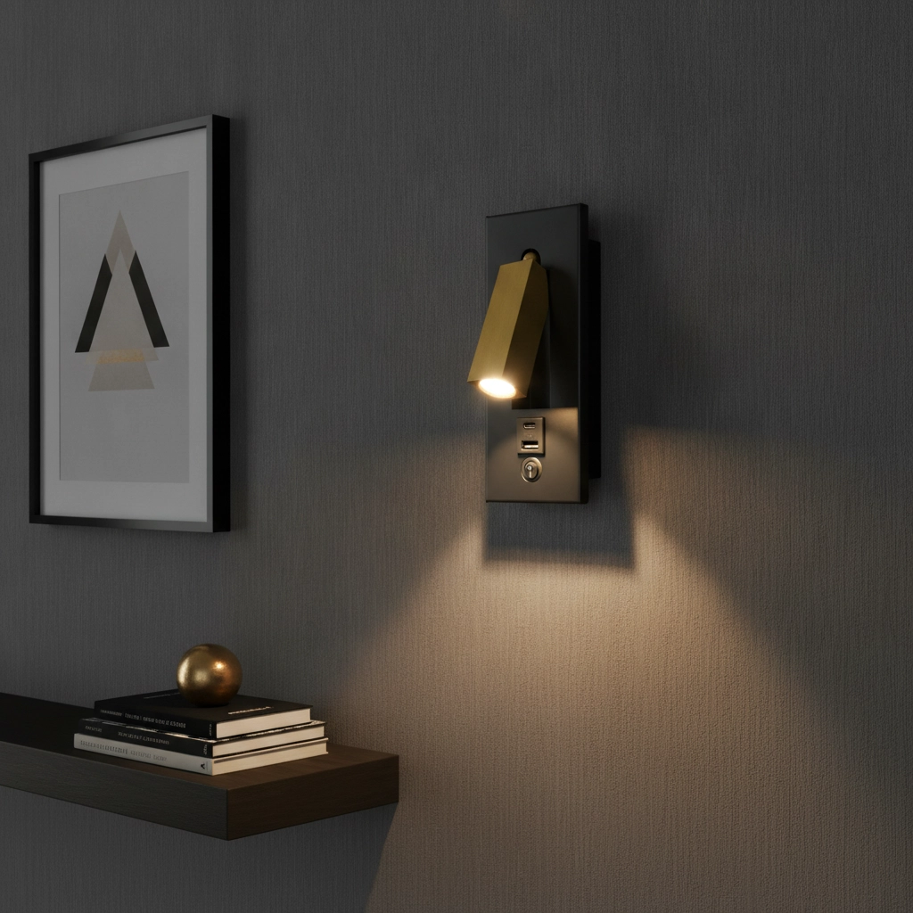 Bedlampje Adam zwart en goud met USB A en C aansluiting