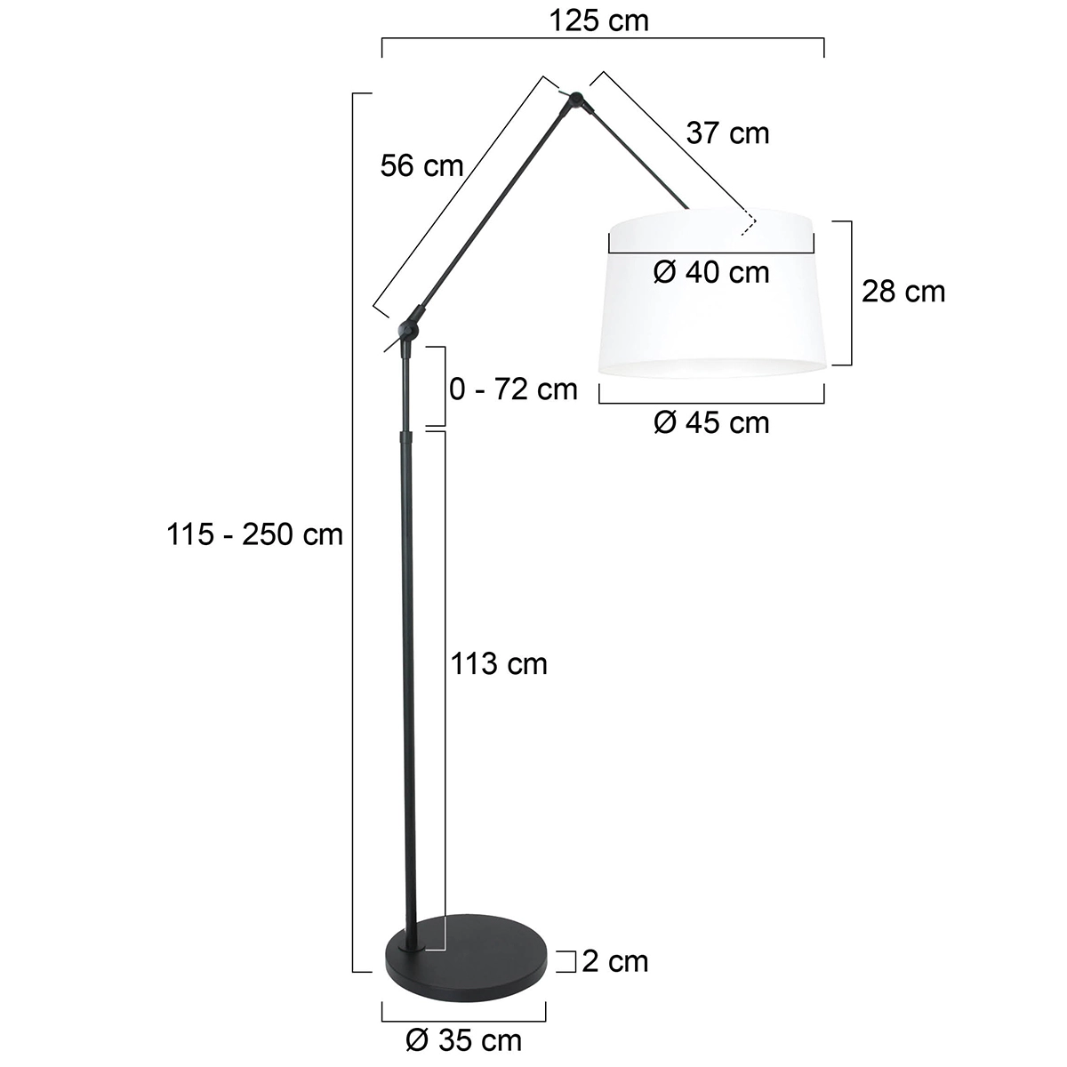 Verstelbare schemerlamp Prestige Chic 35cm zwart met effen wit Steinhauer 8712746146530