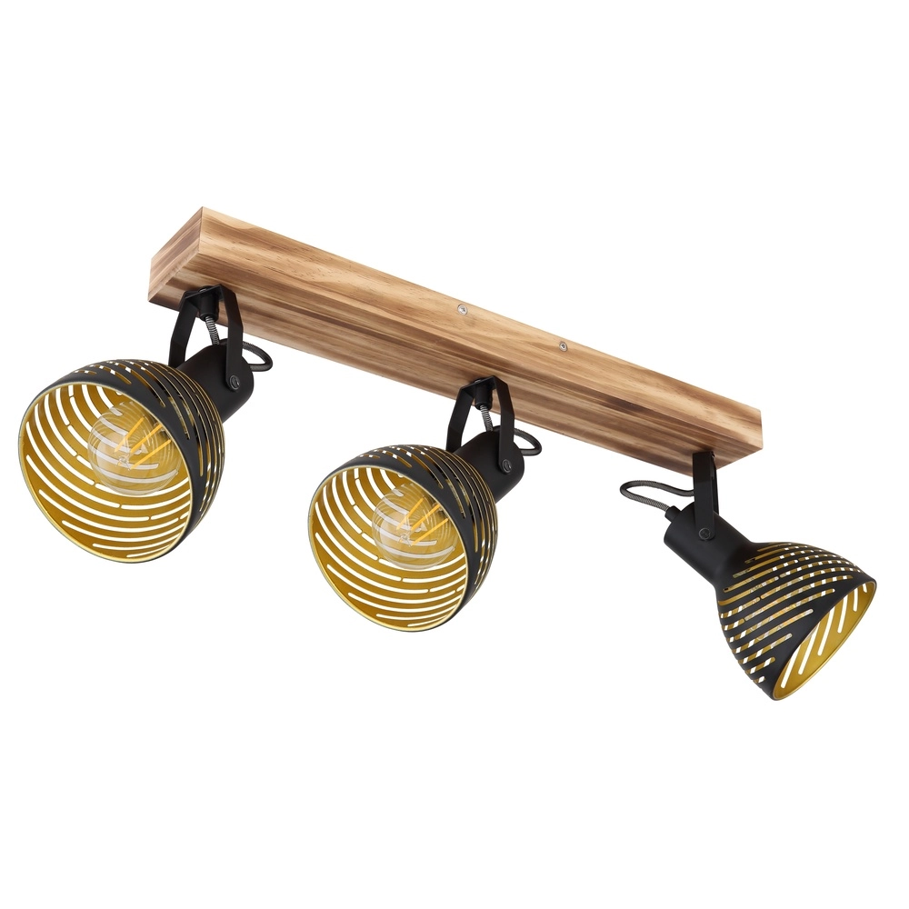 Plafondlamp Lenna 3-lichts hout met zwart Globo 9007371425686