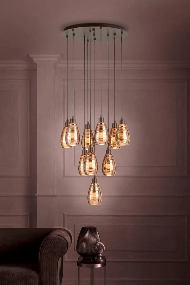 Design videlamp Siracusa 10-lichts bruin met koperglas Stars of Light 9002759395094