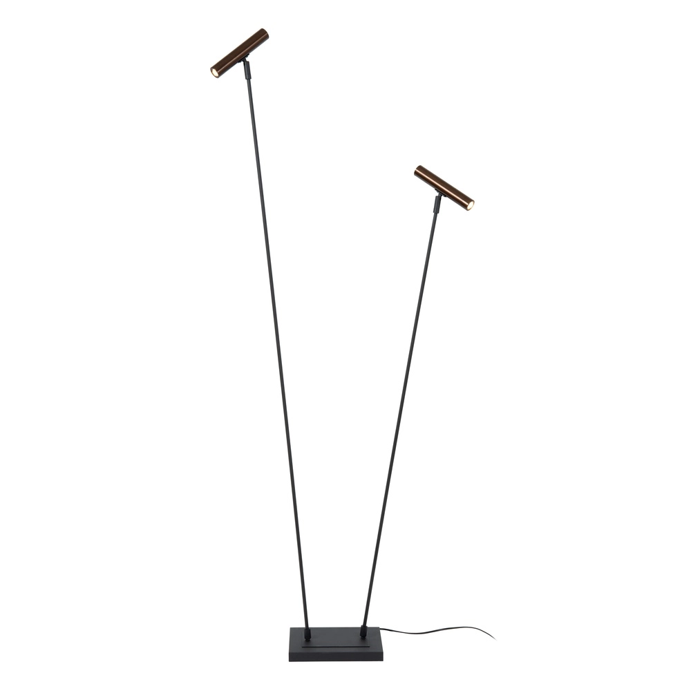 2-lichts vloerlamp Duarte zwart met koffie bruin Lucide Vibes 5411212032201