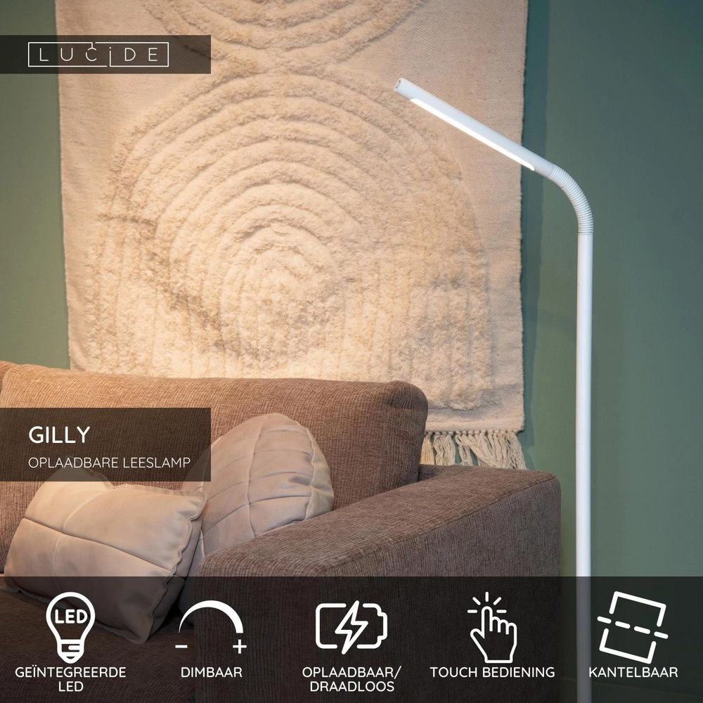Oplaadbare leeslamp Gilly wit Lucide 5411212361196