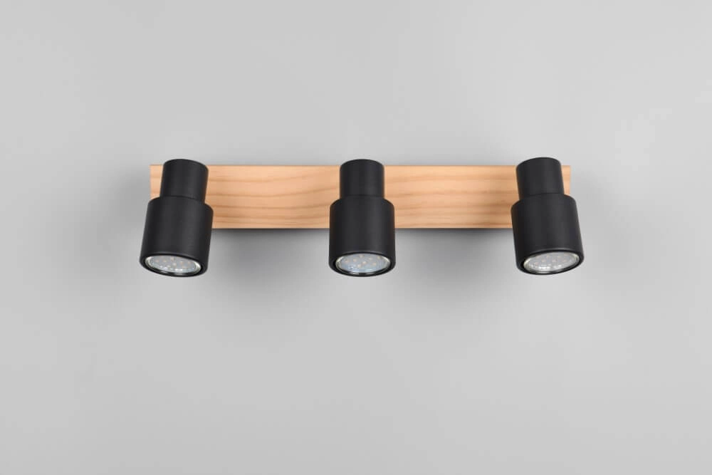 3-lichts plafondlamp Pierre zwart met hout Trio 4017807638196
