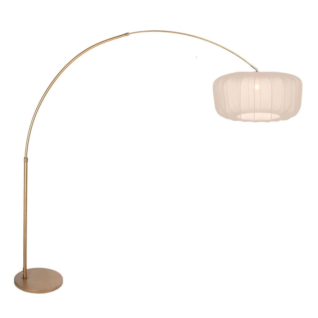 Bronzen booglamp Vela Lino met crème kap Ø60cm