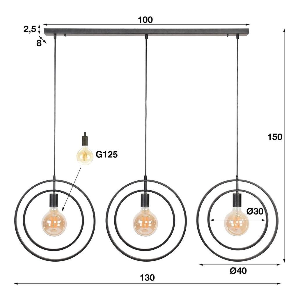 Eettafel hanglamp Turn 3L - Ø 40cm - charcoal Lyora 8716803513167