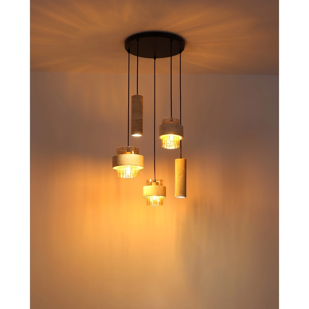 5-lichts hanglamp Daren zwart met marmer Globo 9007371580668