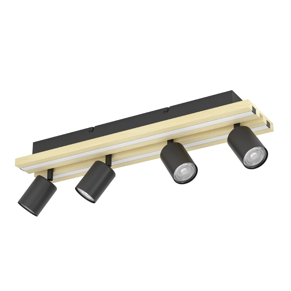 Plafondlamp 4-lichts Gesteira zwart met hout