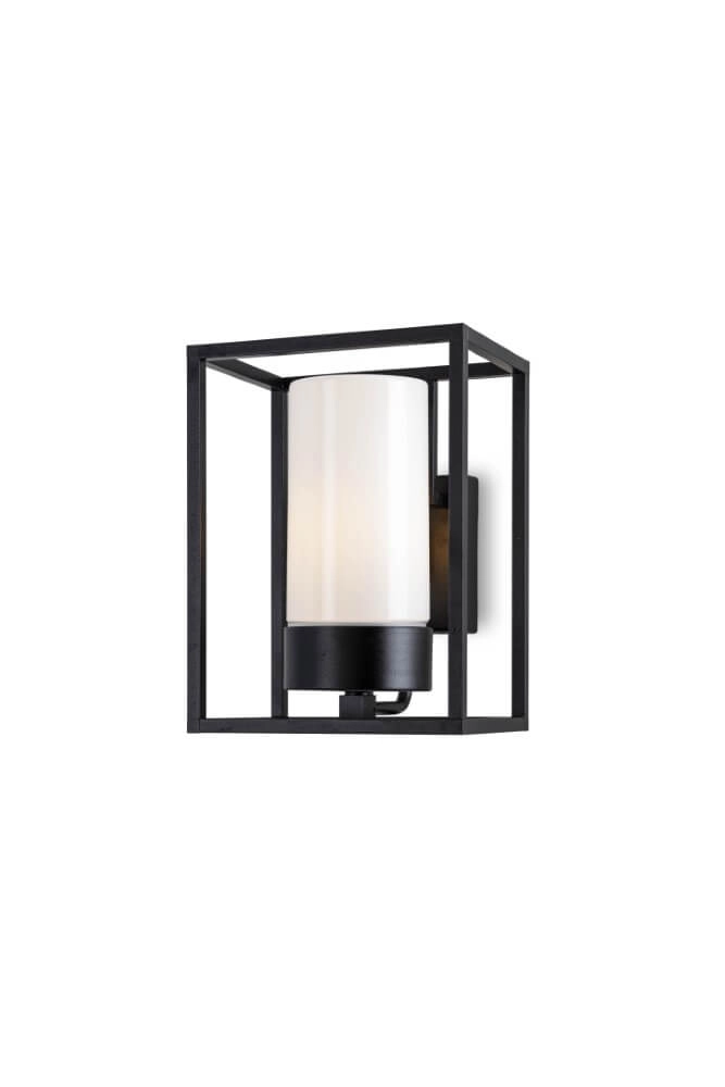 Zwarte muurlamp Cubic3 wit glas