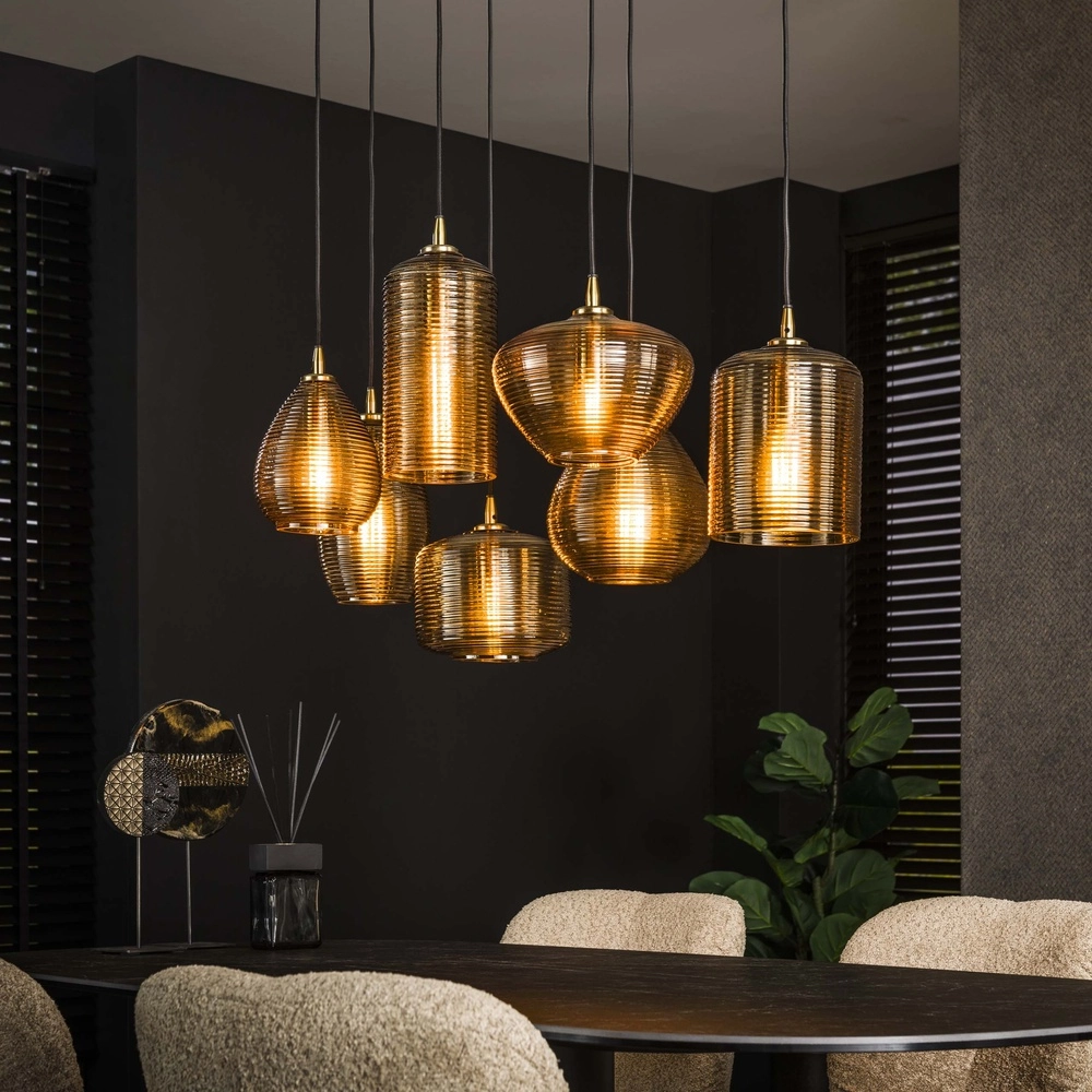 Eetkamer hanglamp Stripe 7-lichts - geribbeld glas