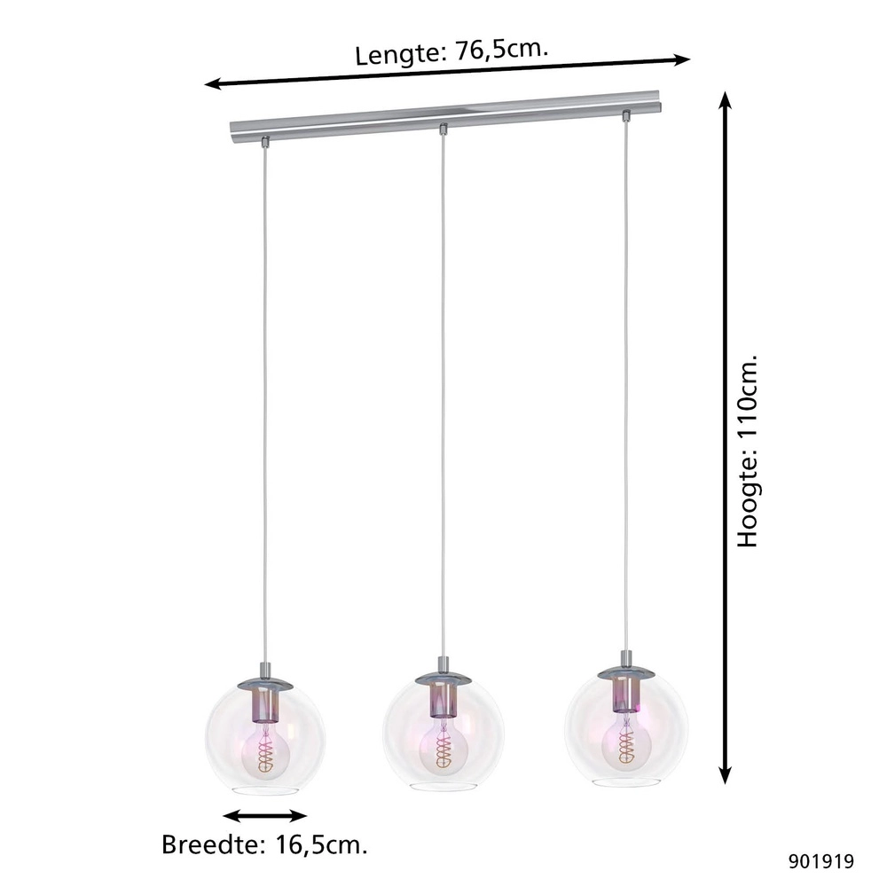 Hanglamp Ariscani 2 3-lichts chroom Eglo 9008606358090