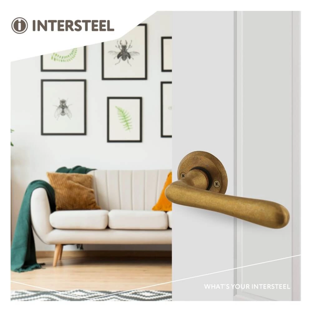 Deurklink Trento rond rozet messing getrommeld Intersteel 8714186556702