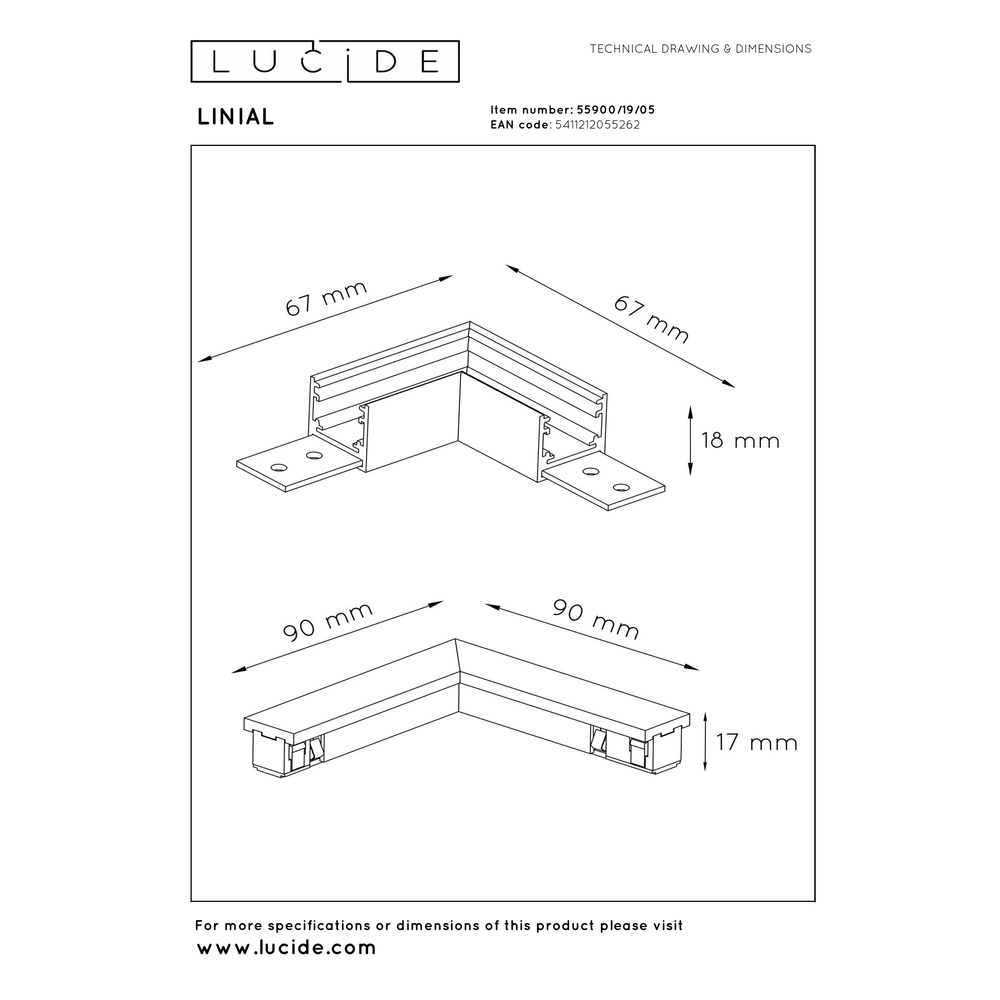 L-connector 1-fase Linial champagne Premium by Lucide 5411212055262