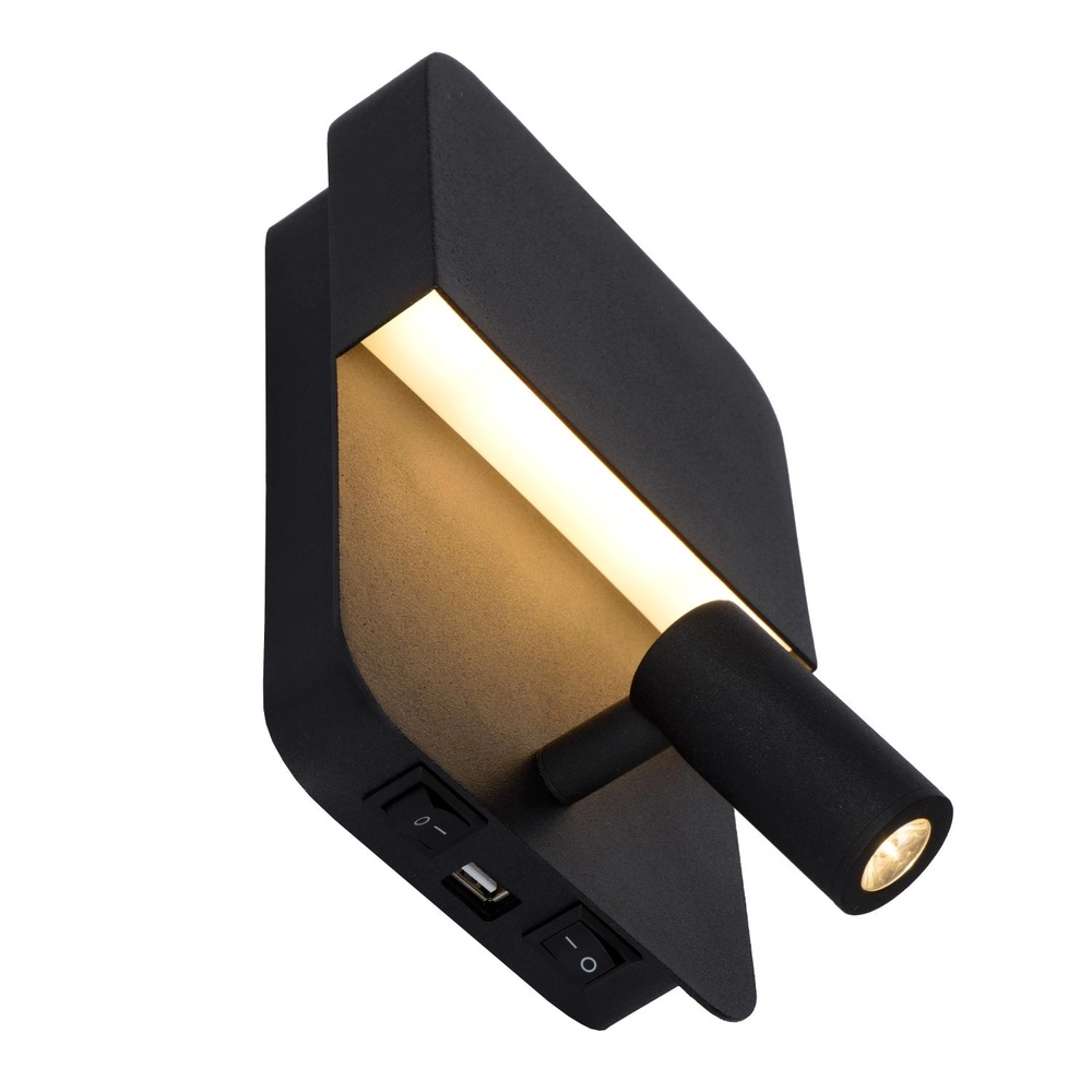 Bedlampje Boxer zwart met USB oplaadpunt Lucide 5411212791535