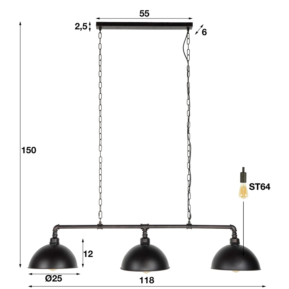 Industriële hanglamp Industrial 3-lichts Lyora 8716803511309