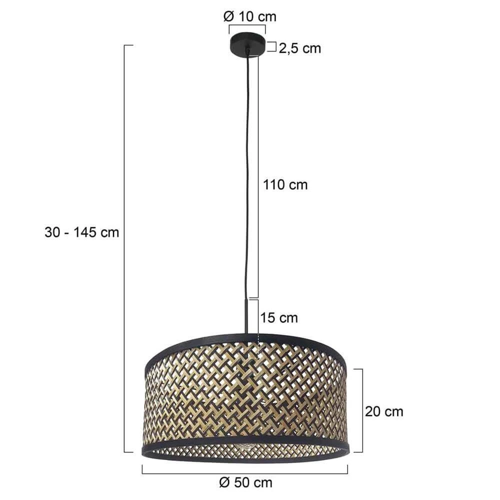 Hanglamp Sparkled Light zwart met bamboe kap Ø 50cm Steinhauer 8712746172522