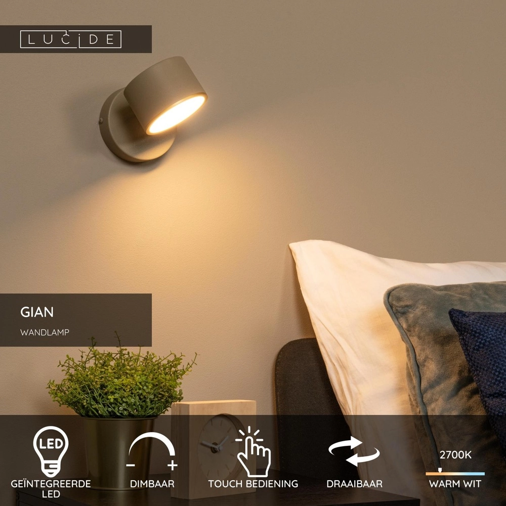 Wandlamp Gian zand bruin Lucide 5411212442000