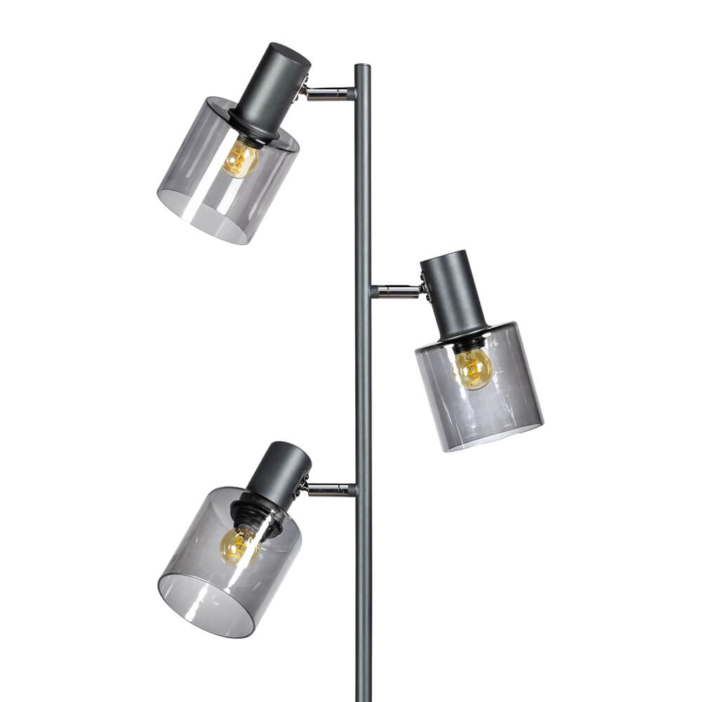 Glazen vloerlamp Sledge Glass 3-lichts zwart met smoke glas ETH 8720195302896