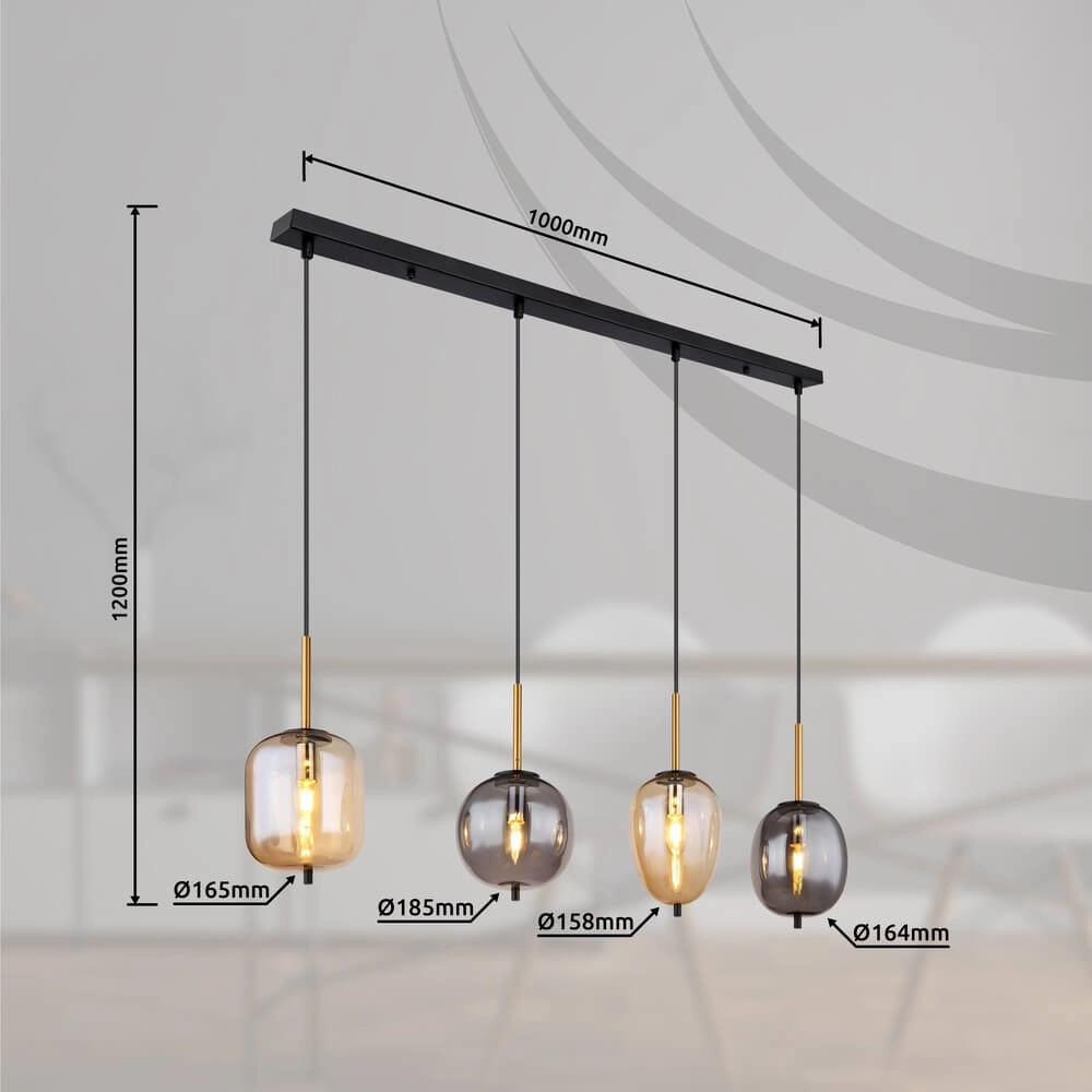 Hanglamp Blacky amber en smoke glas 4-lichts Globo 9007371431717