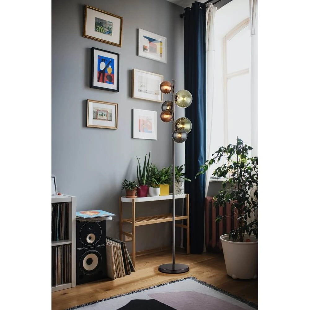 Zwarte vloerlamp Riha gekleurd glas 6-lichts Globo 9007371450114