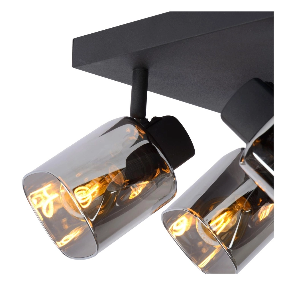 Plafondlamp Alion 4-lichts zwart met smoke glas Lucide 5411212177018
