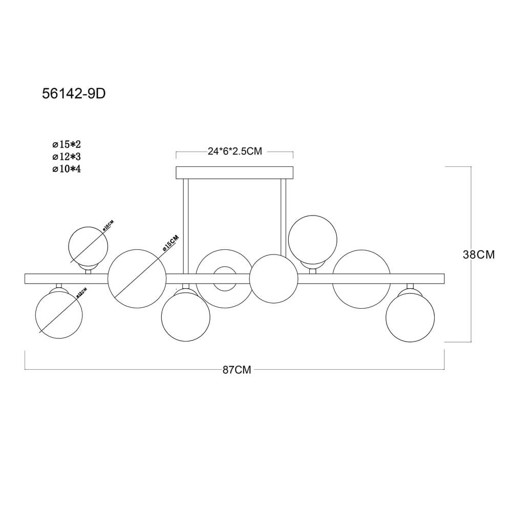Zwarte plafondlamp Riha gekleurd glas 9-lichts Globo 9007371453115