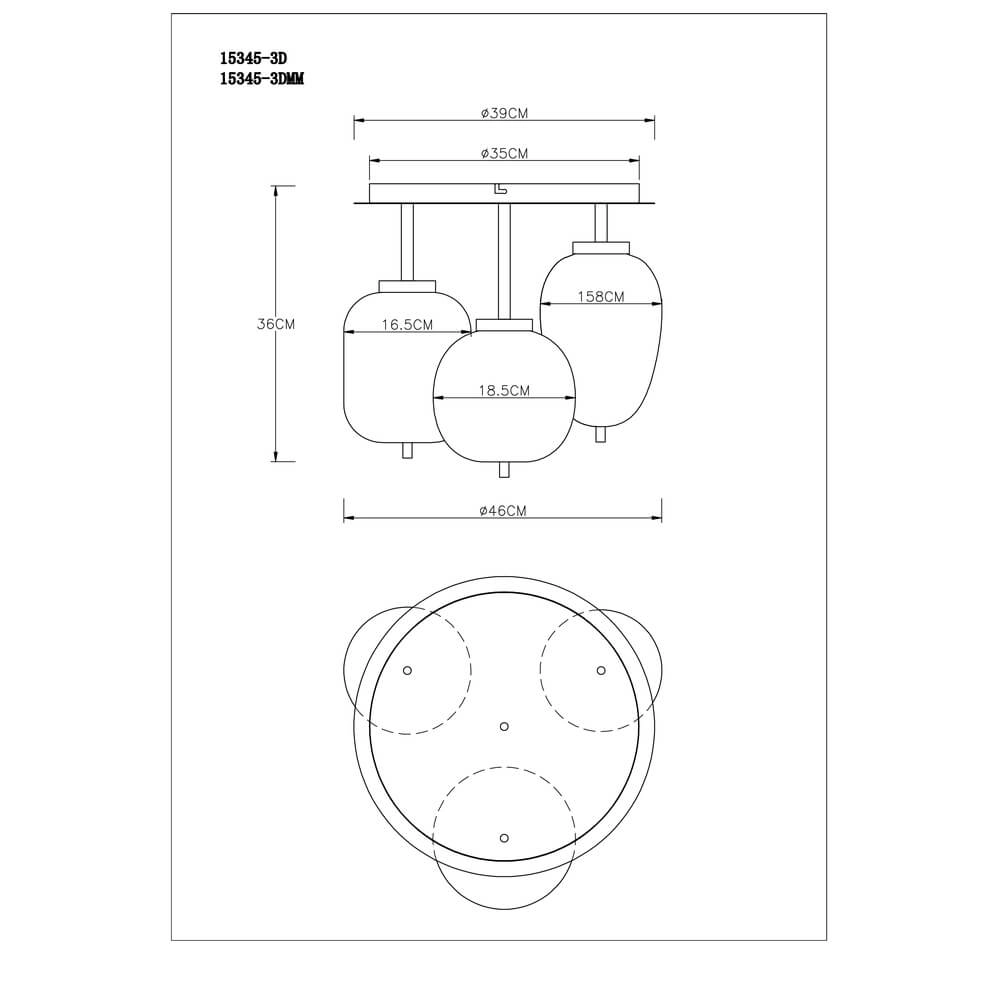 Gouden plafondlamp Blacky I 3-lichts Globo 9007371442485
