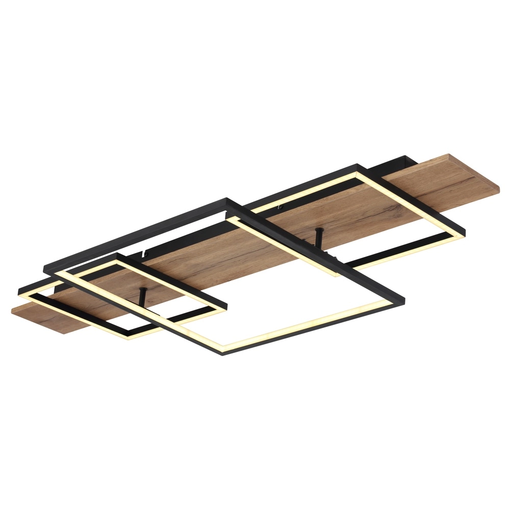 Design plafondlamp Vanni zwart met houtlook 95cm