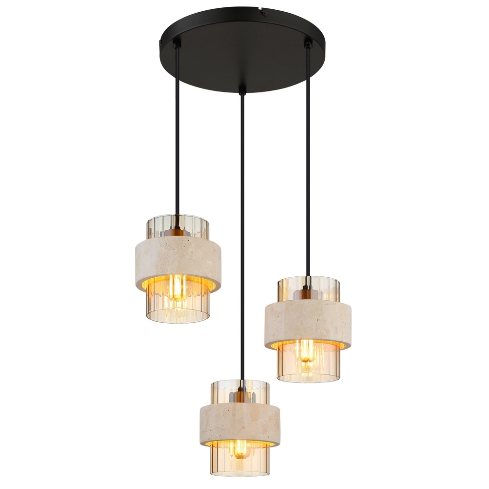 3-lichts hanglamp Daren zwart met marmer