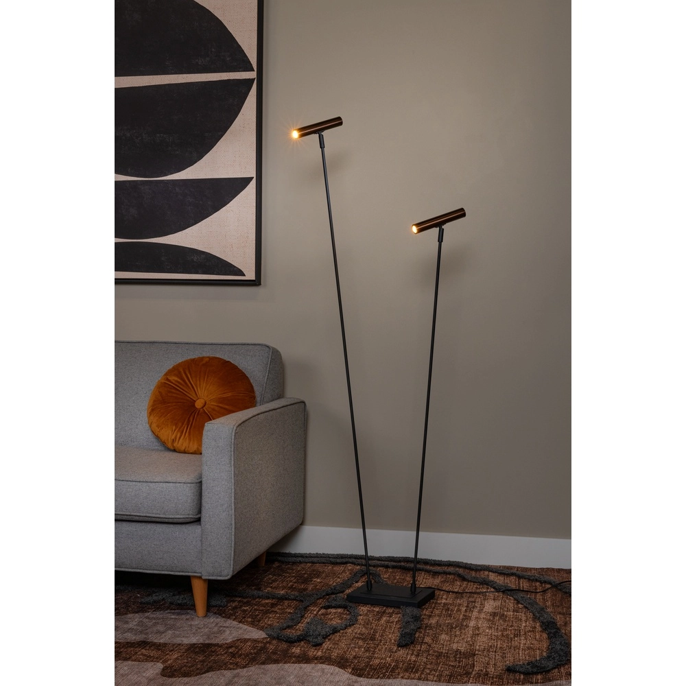 2-lichts vloerlamp Duarte zwart met koffie bruin Lucide Vibes 5411212032201