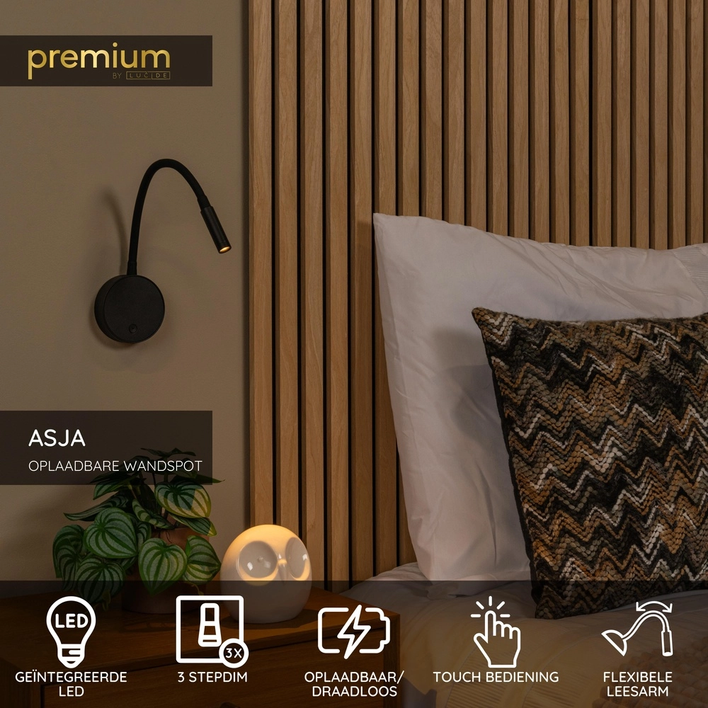 Bedlampje Asja dimbaar zwart Premium by Lucide 5411212421180